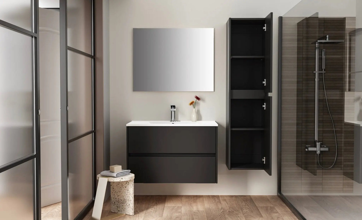 Sanisupreme Hayat Kolomkast Zwart Eiken 35X135X35 cm