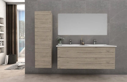 SaniSupreme® HighLine Elite Kolomkast Badmeubel 135x35x35 cm met Horizontaal Reliëf Licht Hout