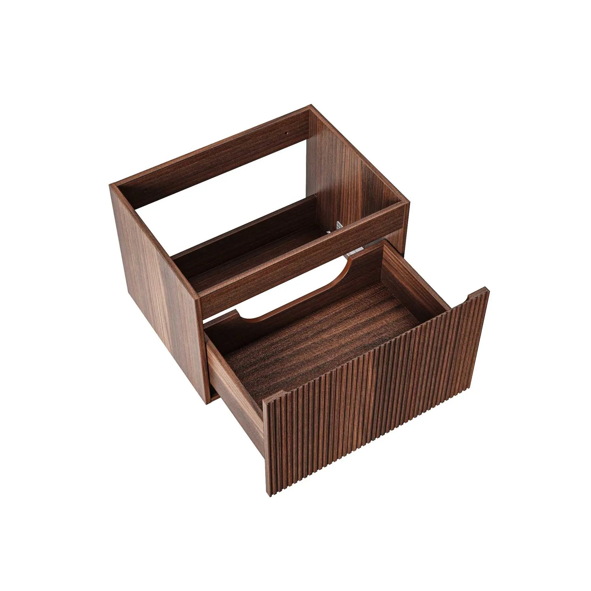 SaniSupreme® HighLine Elite Complete Set Vrijstaande Wastafel Onderkast Badmeubel 60x45x40 cm-Horizontaal Reliëf Donker Eik