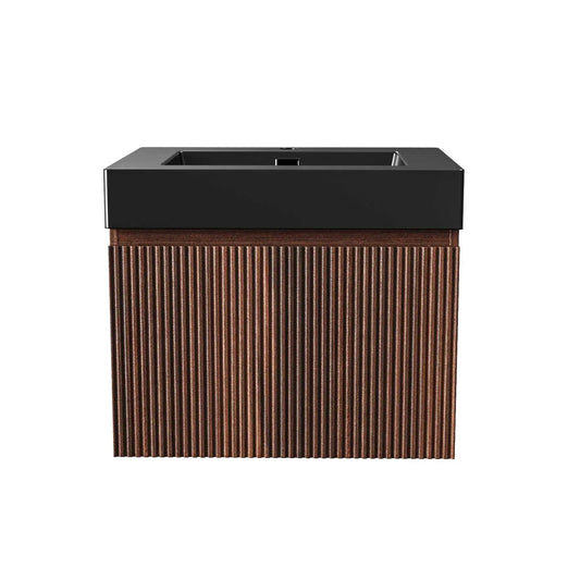 SaniSupreme® HighLine Elite Complete Set Vrijstaande Wastafel Onderkast Badmeubel 60x45x40 cm-Horizontaal Reliëf Donker Eik