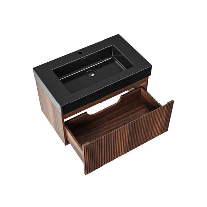 SaniSupreme® HighLine Elite Komplete Set Vrijstaande Wastafel Onderkast Badmeubel 80x45x40 cm-Horizontaal Reliëf Donker Eik