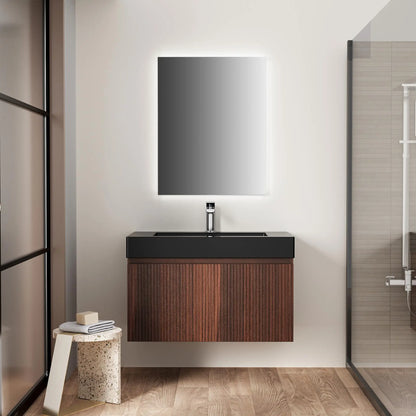 SaniSupreme® HighLine Elite Vrijstaande Wastafel Onderkast Badmeubel 80x45x40 cm met Horizontaal Reliëf Donker Eik