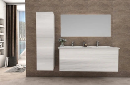 SaniSupreme® HighLine Elite Wastafel Onderkast Badmeubel 120x45x50 cm met Horizontaal Reliëf Mat Wit