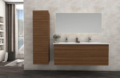 SaniSupreme® HighLine Elite Wastafel Onderkast Badmeubel 120x45x50 cm met Horizontaal Reliëf Walnoot