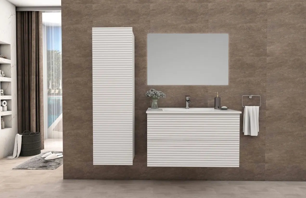 SaniSupreme® HighLine Elite Wastafel Onderkast Badmeubel 60x45x50 cm met Horizontaal Reliëf Mat Wit