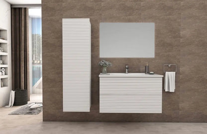 SaniSupreme® HighLine Elite Wastafel Onderkast Badmeubel 60x45x50 cm met Horizontaal Reliëf Mat Wit