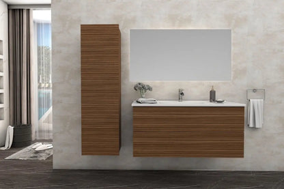 SaniSupreme® HighLine Elite Wastafel Onderkast Badmeubel 80x45x50 cm met Horizontaal Reliëf Walnoot