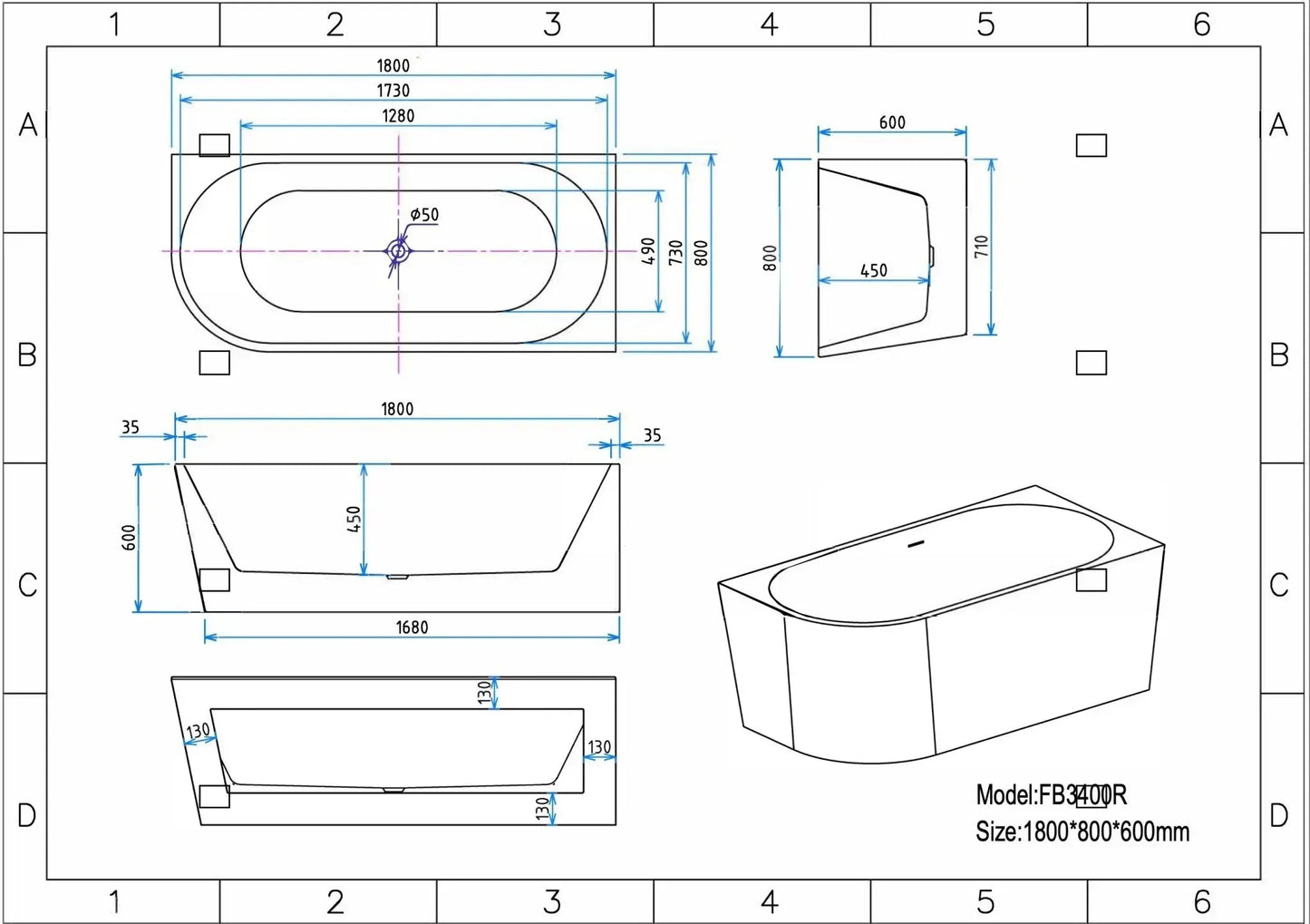 SaniSupreme hoekbad links AquaTherme met push - up acryl wit 180x80