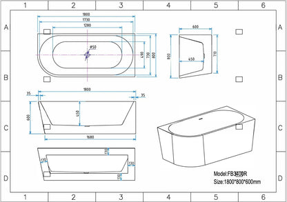 SaniSupreme hoekbad links AquaTherme met push - up acryl wit 180x80