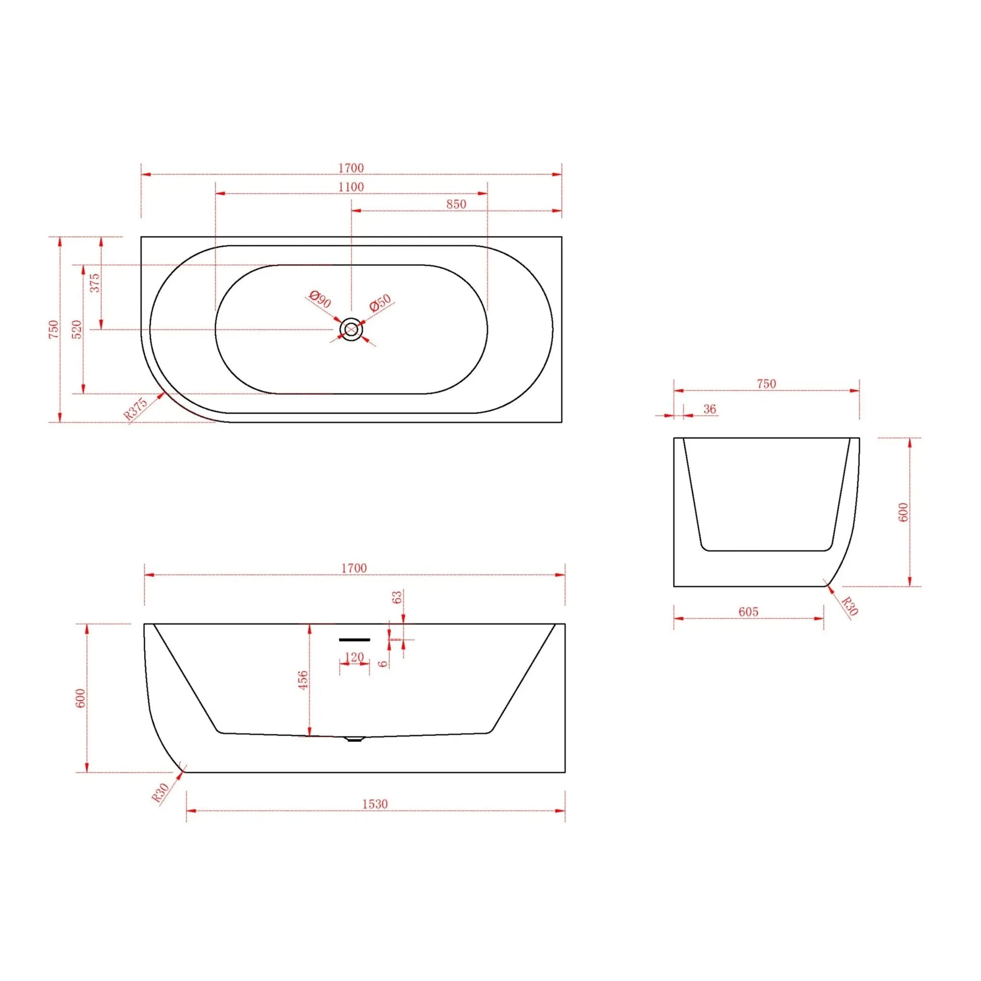 SaniSupreme hoekbad rechts AquaTherme Plus met push - up acryl mat wit 170x75
