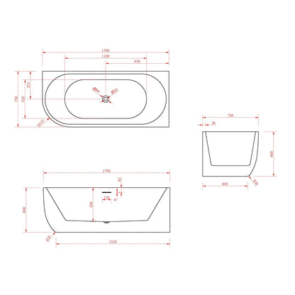 SaniSupreme hoekbad rechts AquaTherme Plus met push - up acryl mat wit 170x75