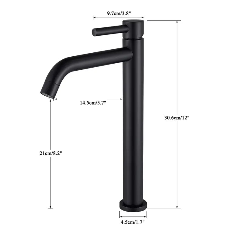 SaniSupreme Idora keramische wastafel kraan opbouw hoog model gebogen uitloop Mat Zwart