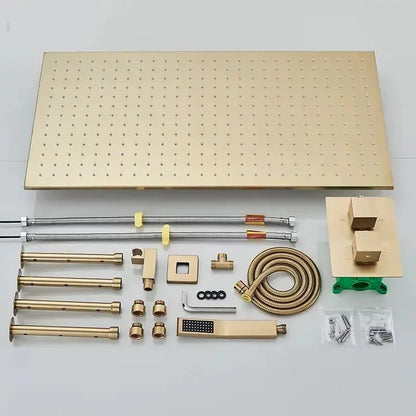 SaniSupreme Inbouw Manhattan Premium Plafondunit 40x80 cm regendouche met LED vierkant goud geborsteld