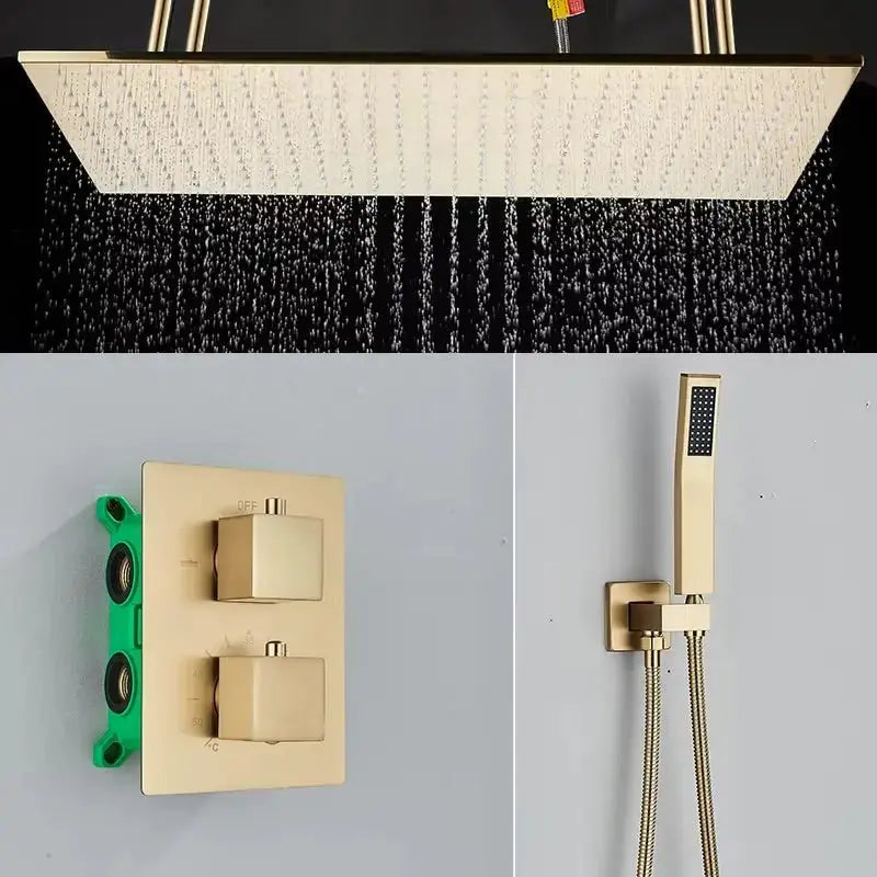 SaniSupreme Inbouw Manhattan Premium Plafondunit 40x80 cm regendouche met LED vierkant goud geborsteld