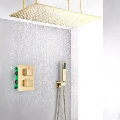 SaniSupreme Inbouw Manhattan Premium Plafondunit 40x80 cm regendouche met LED vierkant goud geborsteld