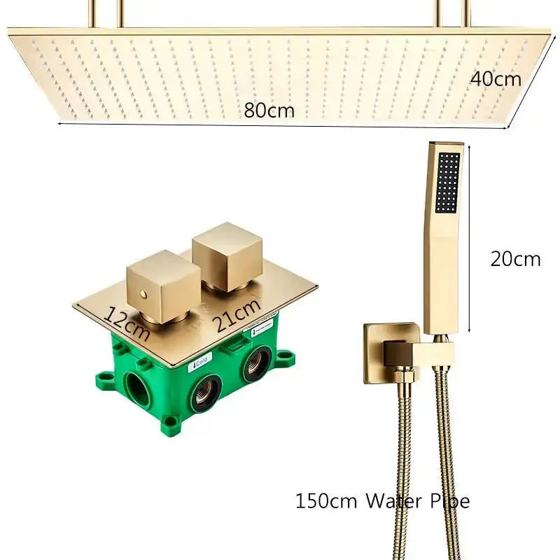 SaniSupreme Inbouw Manhattan Premium Plafondunit 40x80 cm regendouche met LED vierkant goud geborsteld
