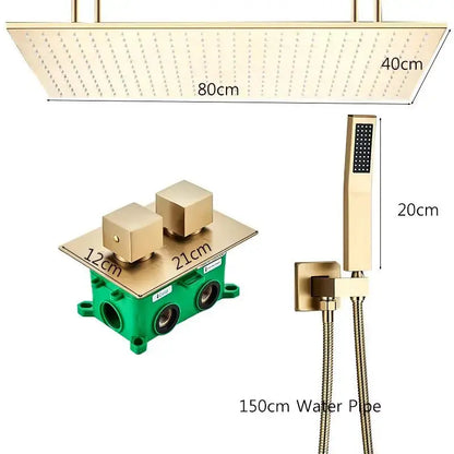 SaniSupreme Inbouw Manhattan Premium Plafondunit 40x80 cm regendouche met LED vierkant goud geborsteld
