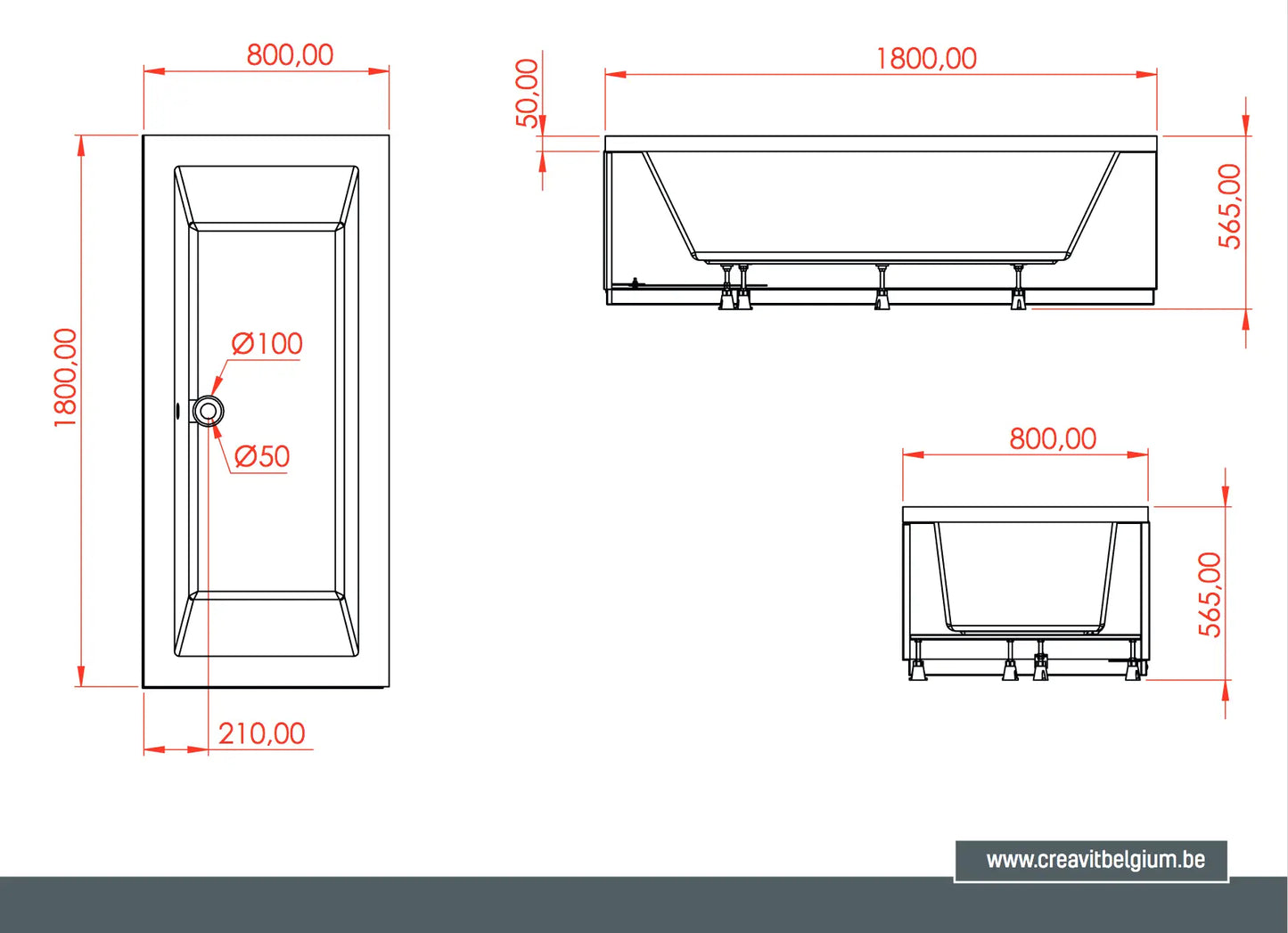 SaniSupreme Inbouw Ombouw Bad AquaTherme Plus Acryl glanzend wit 180x80x56.5
