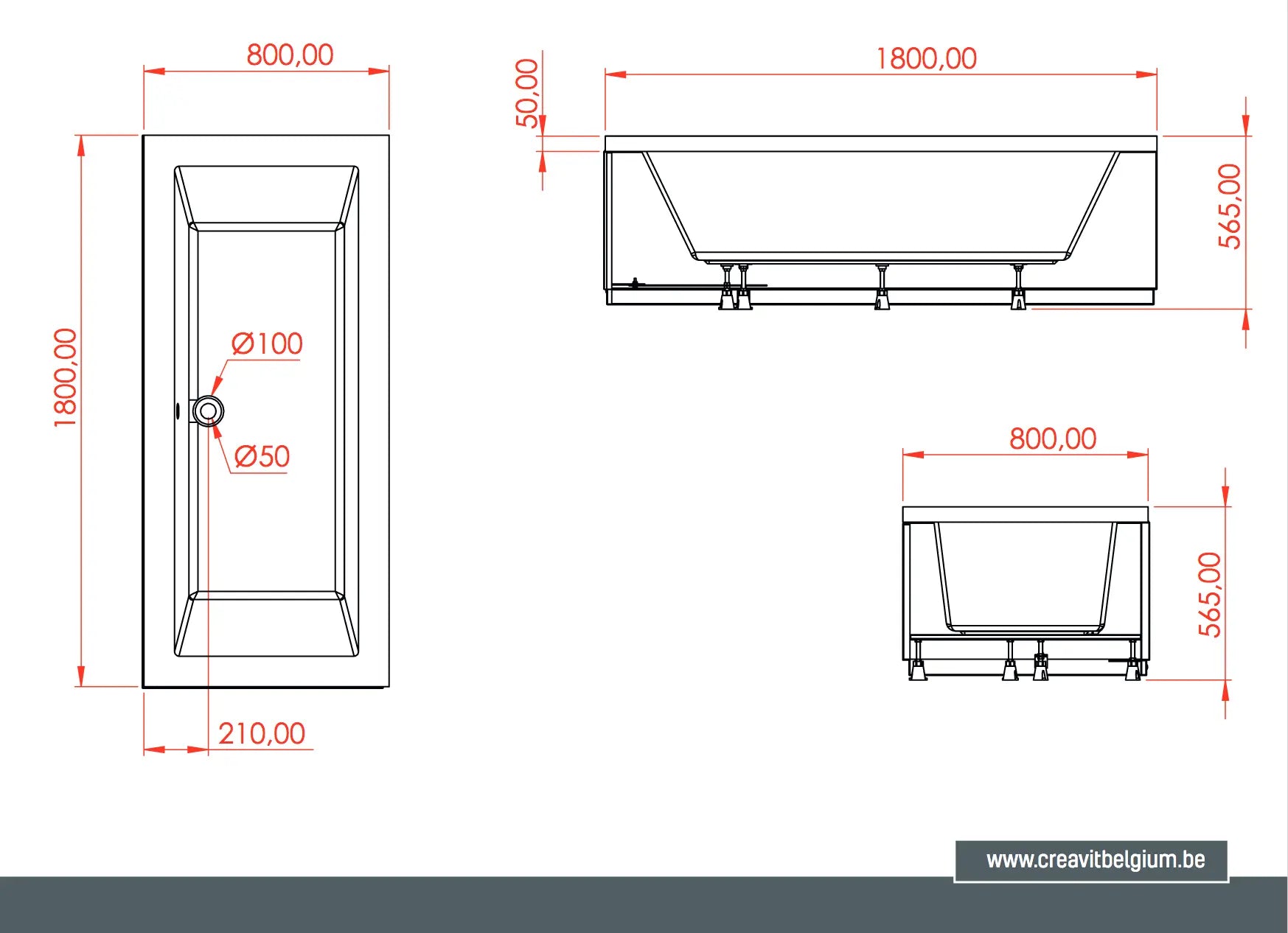 SaniSupreme Inbouw Ombouw Bad AquaTherme Plus Acryl glanzend wit 180x80x56.5