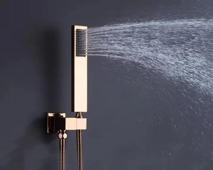 SaniSupreme Inbouw Regendouche 25 cm Set Marbella met Handdouche en Wanduitloop Geborsteld Koper