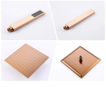 SaniSupreme Inbouw Regendouche 25 cm Set Marbella met Handdouche en Wanduitloop Geborsteld Koper