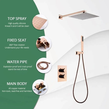 SaniSupreme Inbouw Regendouche 25 cm Set Marbella met Handdouche en Wanduitloop Geborsteld Koper