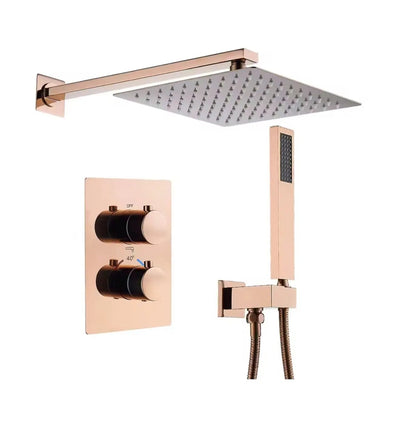 SaniSupreme Inbouw Regendouche 25 cm Set Marbella met Handdouche en Wanduitloop Geborsteld Koper Sanisupreme