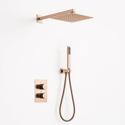 SaniSupreme Inbouw Regendouche 25 cm Set Marbella met Handdouche en Wanduitloop Geborsteld Koper Sanisupreme