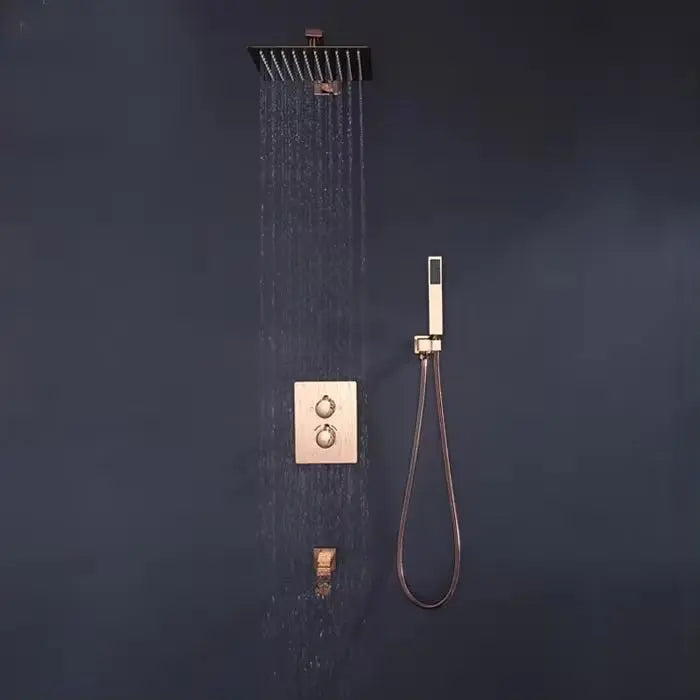 SaniSupreme Inbouw Regendouche 25 cm Set Marbella met Handdouche en Wanduitloop Geborsteld Koper