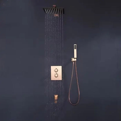 SaniSupreme Inbouw Regendouche 25 cm Set Marbella met Handdouche en Wanduitloop Geborsteld Koper