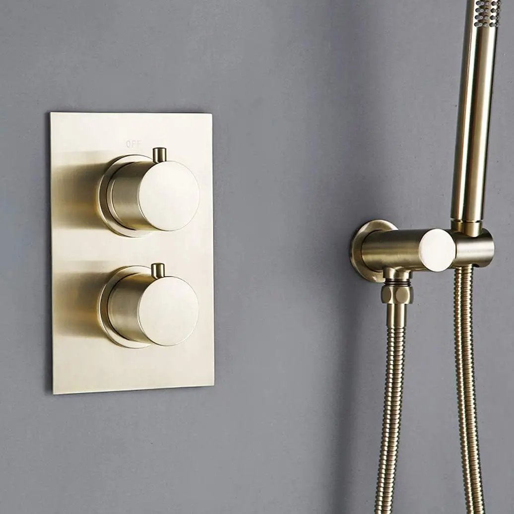 SaniSupreme Inbouw Regendouche Set Aloni met Handdouche en Wanduitloop Geborsteld Goud Sanisupreme