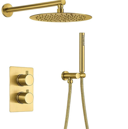 SaniSupreme Inbouw Regendouche Set Aloni met Handdouche en Wanduitloop Geborsteld Goud Sanisupreme