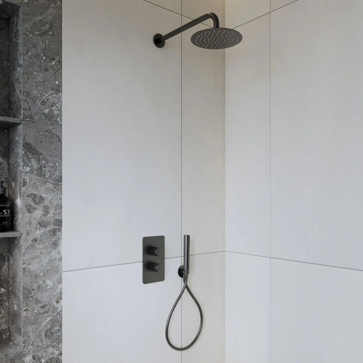 SaniSupreme Inbouw Regendouche Set Creavit Aloni met Handdouche en Wanduitloop Gunmetal Grijs