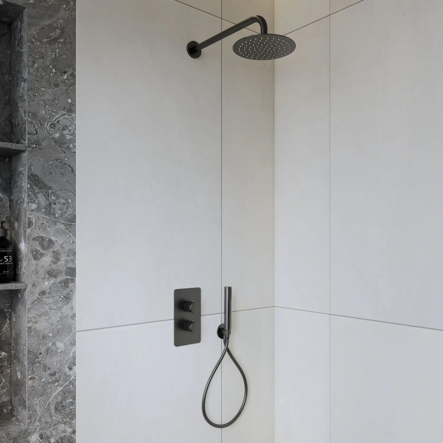 SaniSupreme Inbouw Regendouche Set Creavit Aloni met Handdouche en Wanduitloop Gunmetal Grijs