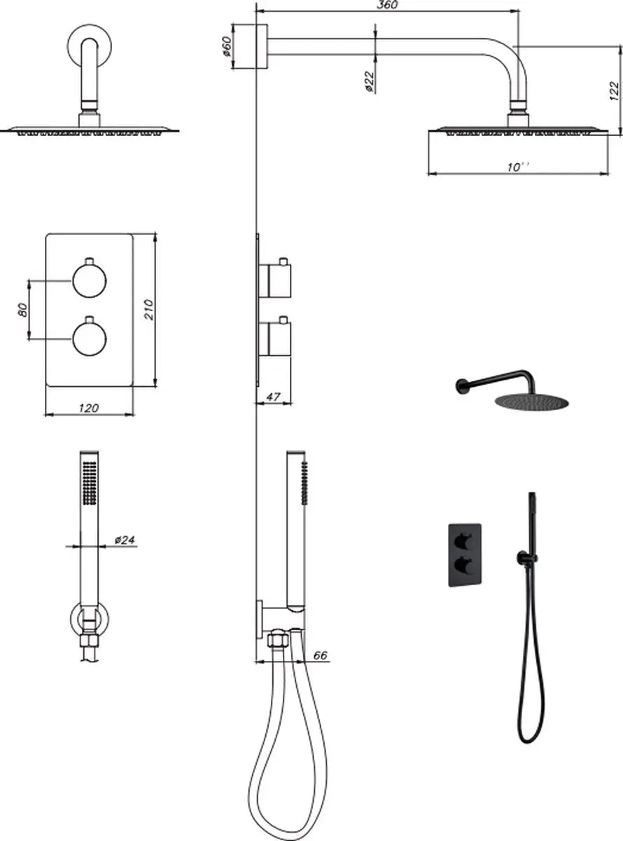 SaniSupreme Inbouw Regendouche Set Creavit Aloni met Handdouche en Wanduitloop Gunmetal Grijs