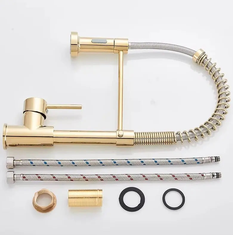 SaniSupreme Keukenkraan Pull - down Bologna gebogen met veer Goud Glans Polish