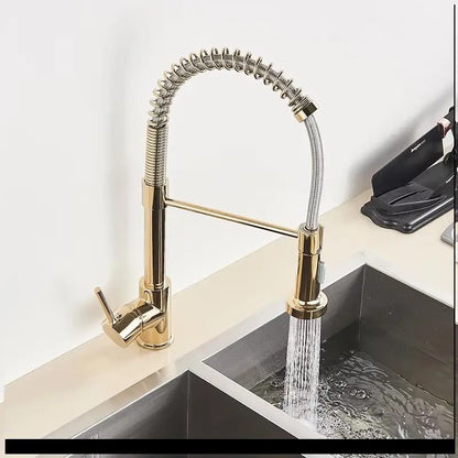 SaniSupreme Keukenkraan Pull - down Bologna gebogen met veer Goud Glans Polish