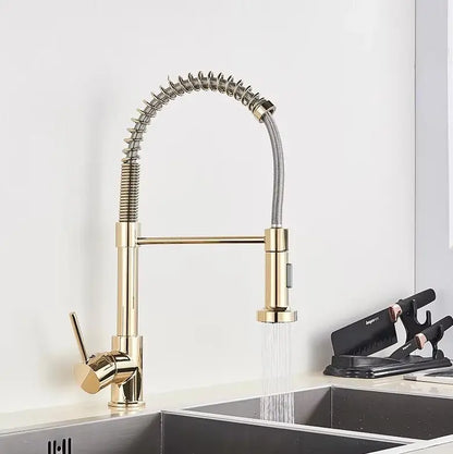 SaniSupreme Keukenkraan Pull - down Bologna gebogen met veer Goud Glans Polish