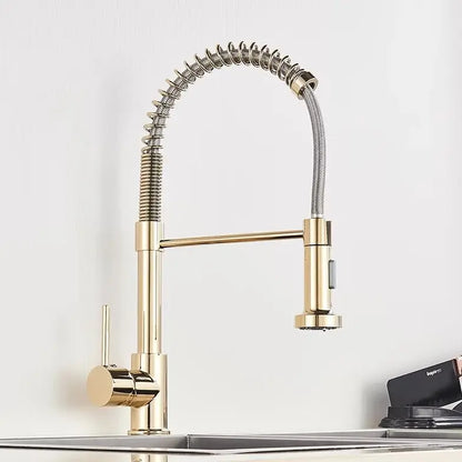 SaniSupreme Keukenkraan Pull - down Bologna gebogen met veer Goud Glans Polish