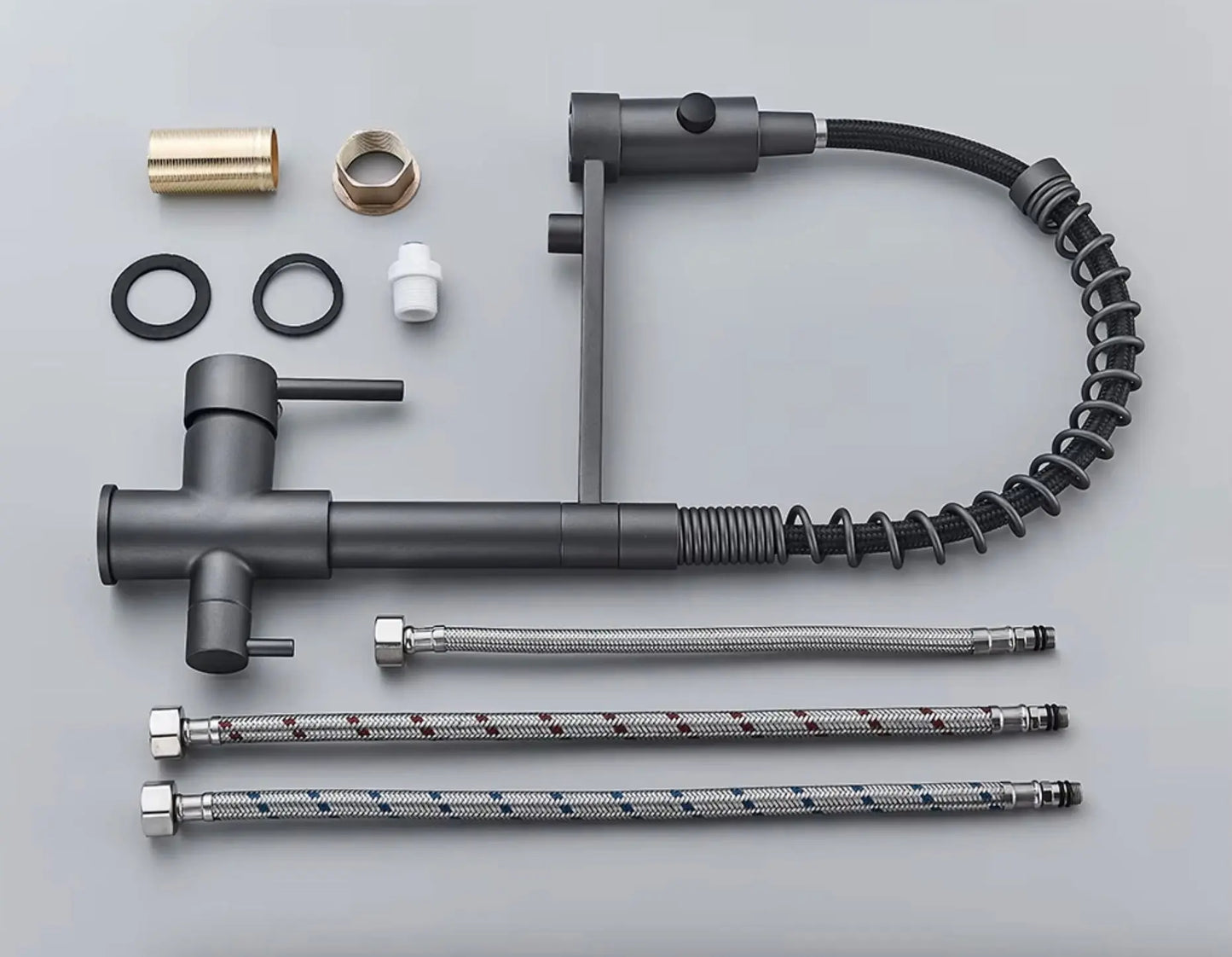 SaniSupreme Keukenkraan Pull - down Bologna gebogen met veer Mat Grijs