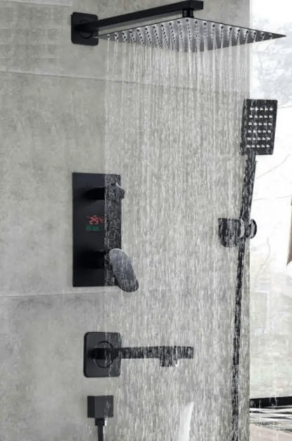 SaniSupreme® LCD Manhattan inbouwdouche 3 weg met SmartPulse Plafond Regendouche Plateau Alicante 50 cm vierkant mat zwart