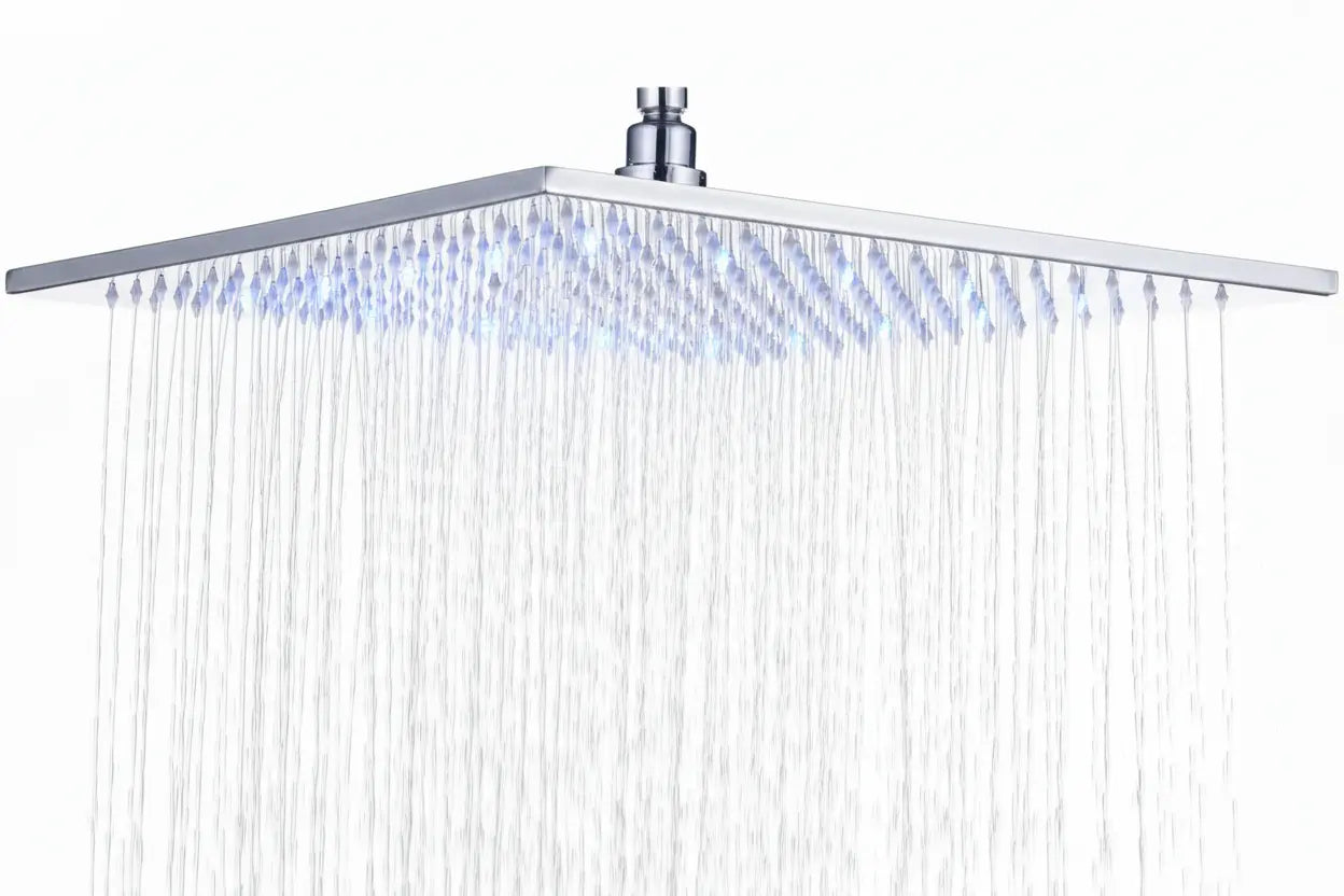 SaniSupreme LED EcoSave Manhattan vierkante hoofddouche regendouche 25 × 25 cm. chroom glans Sanisupreme