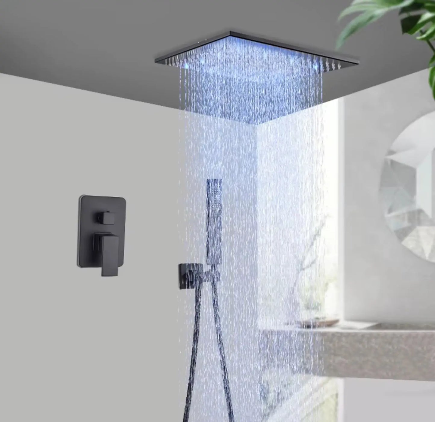 SaniSupreme LED EcoSave Manhattan vierkante hoofddouche regendouche 40 × 40 cm. mat zwart