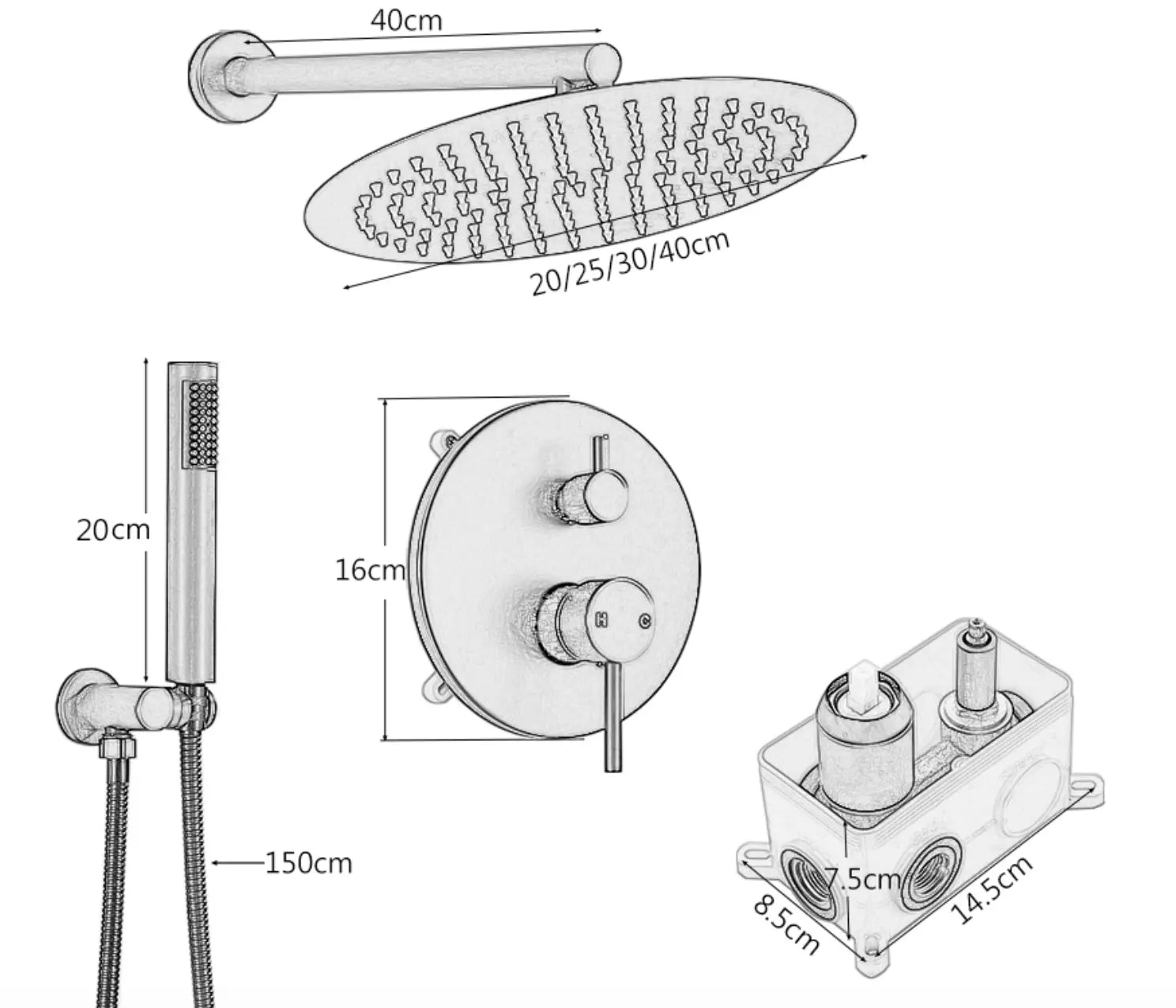 SaniSupreme® Lima inbouw doucheset | handdouche|mengkraan|regendouche (10 inch) | rond |Chroom 2 weg