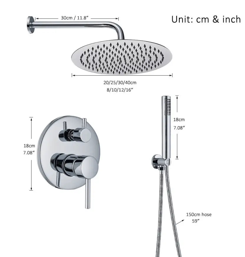 SaniSupreme® Lima inbouw doucheset | handdouche|mengkraan|regendouche (12 inch) | rond |Chroom 2 weg