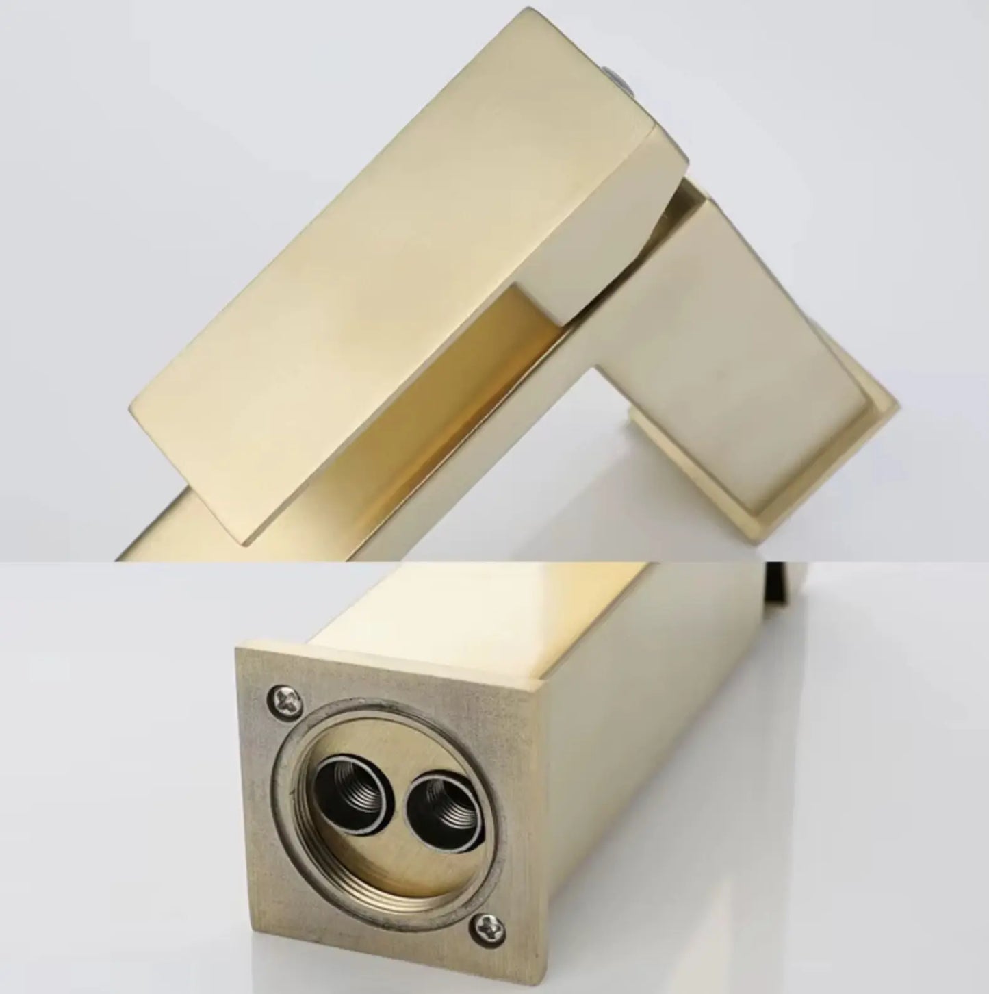 SaniSupreme Livorno wastafel kraan opbouw laag model vierkant geborsteld goud