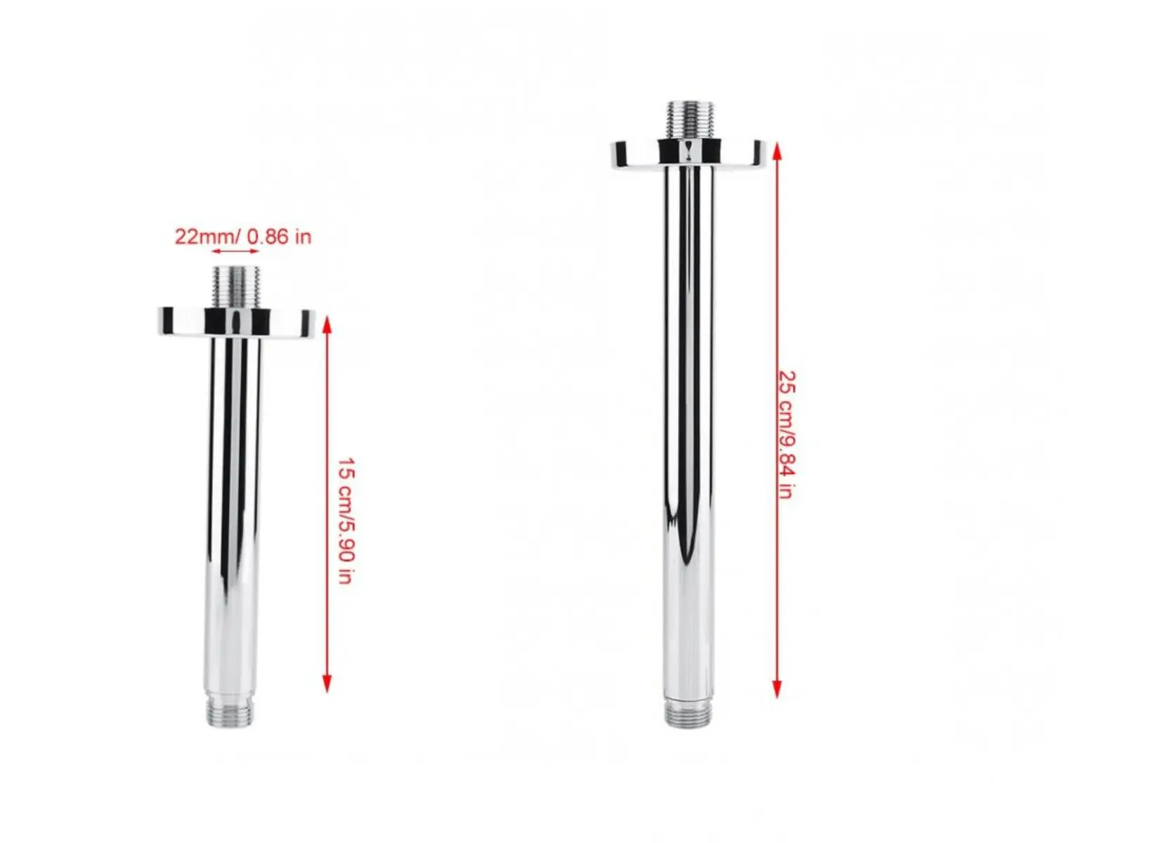 SaniSupreme Losse douche arm plafond, glans chroom, rond, 15 cm. lang met rozet