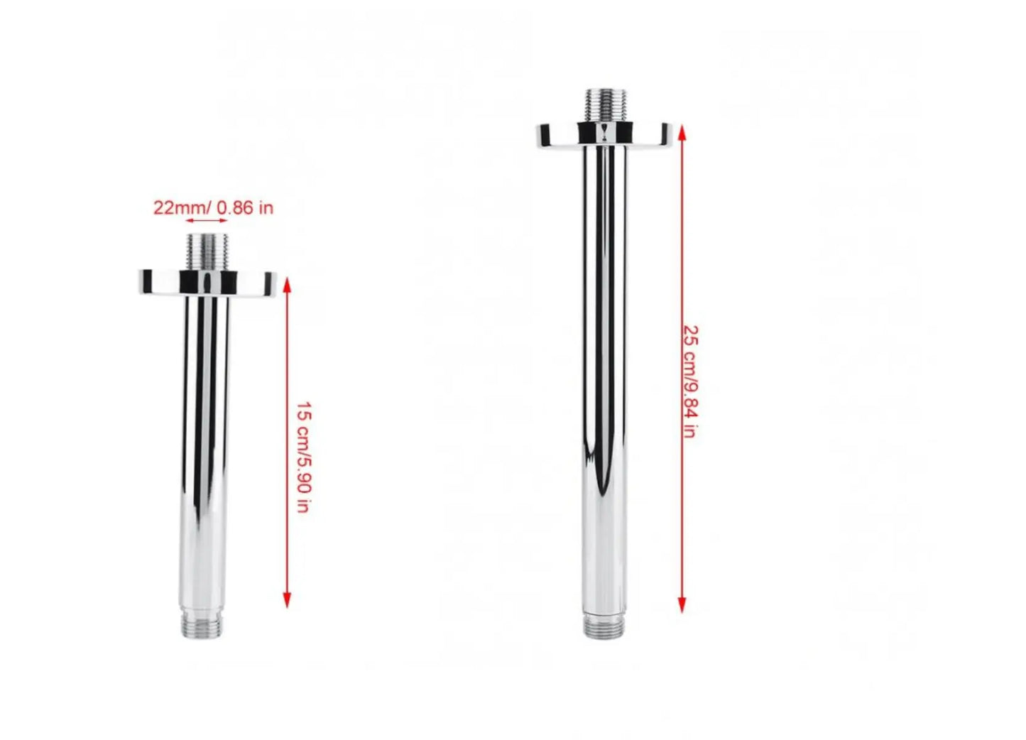 SaniSupreme Losse douche arm plafond, glans chroom, rond, 25 cm. lang met rozet