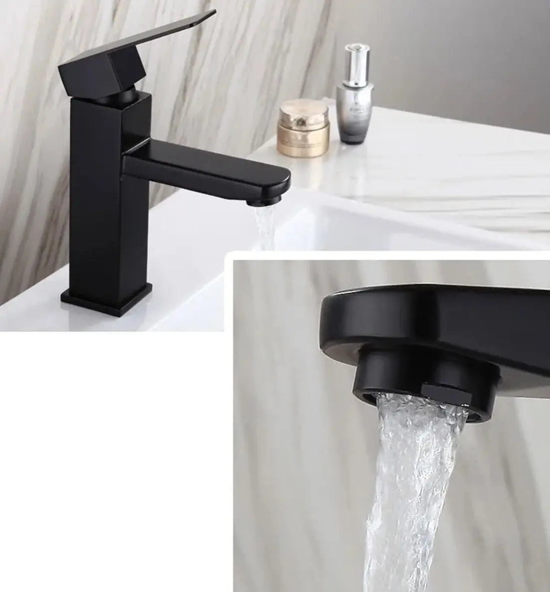 SaniSupreme Luca wastafel kraan opbouw laag model vierkant mat zwart