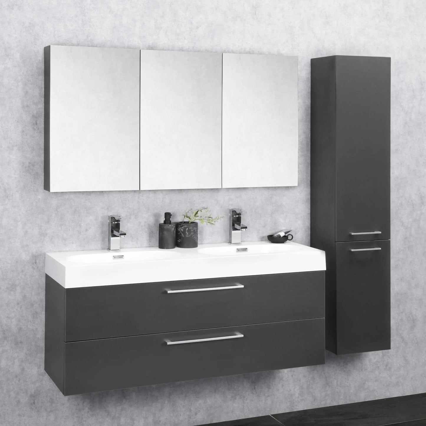 Sanisupreme Malmo spiegelkast 120x66x13cm 3 deuren met spiegel MDF Antraciet Grijs